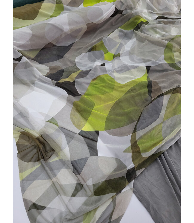 deadstock khaki circles mirage - prachtige mesh - ideaal voor lingerie en kleding