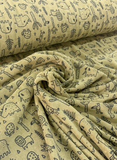 Madeline animals khaki - sponge - stretchy terry cloth