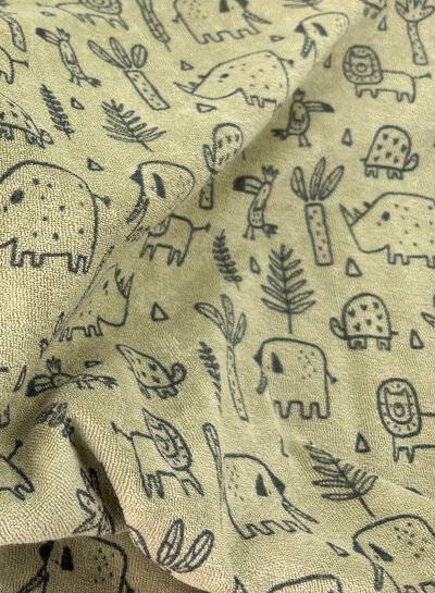 Madeline animals khaki - sponge - stretchy terry cloth