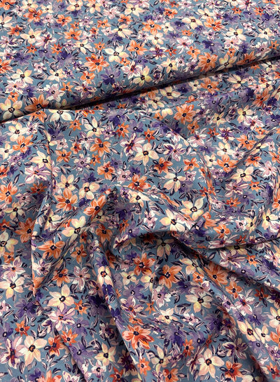 hemelblauw bloemen poplin katoen