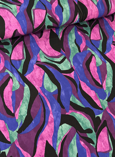 Madeline graphic leaves cyclam - viscose jersey