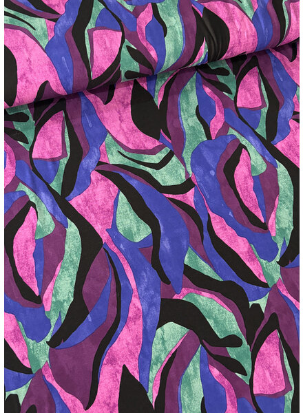 Madeline graphic leaves cyclam - viscose jersey