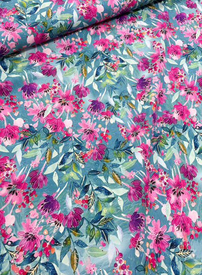 petrol pink flowers - viscose