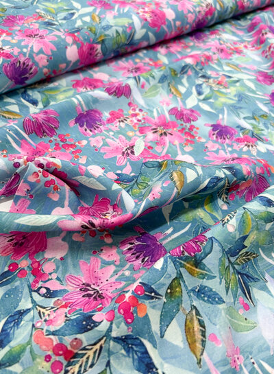 petrol pink flowers - viscose