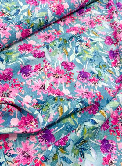 petrol pink flowers - viscose