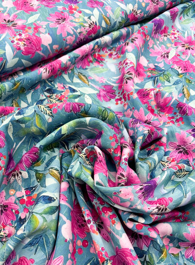 petrol pink flowers - viscose