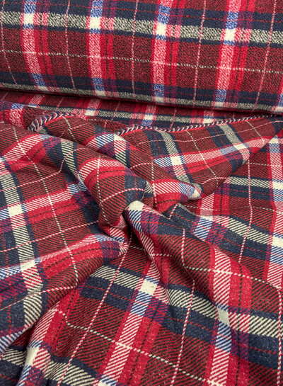 Swafing red check teddy coat fabric