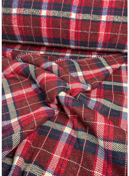 Swafing red check teddy coat fabric