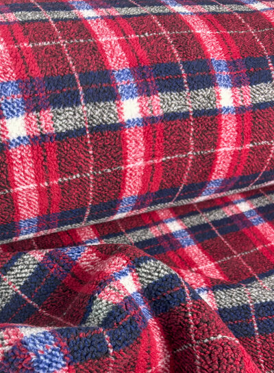 Swafing red check teddy coat fabric