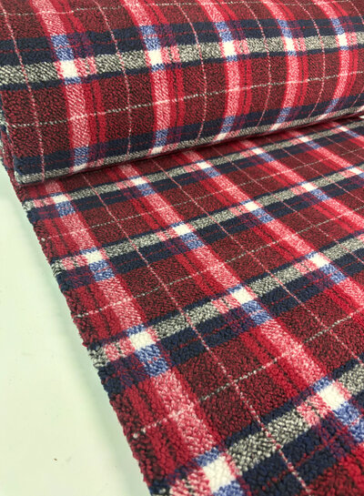 Swafing red check teddy coat fabric