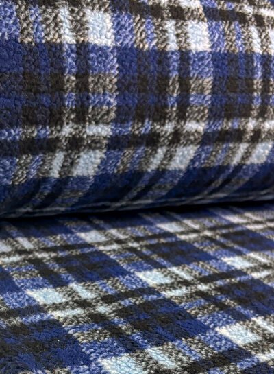 Swafing navy check teddy coat fabric