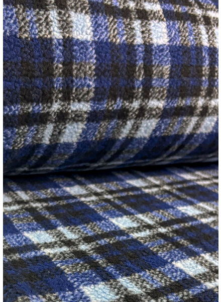 Swafing navy check teddy coat fabric