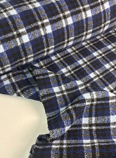 Swafing navy check teddy coat fabric