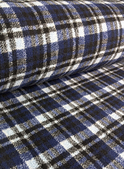 Swafing navy check teddy coat fabric