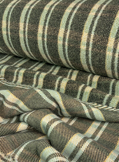 Swafing green check teddy coat fabric