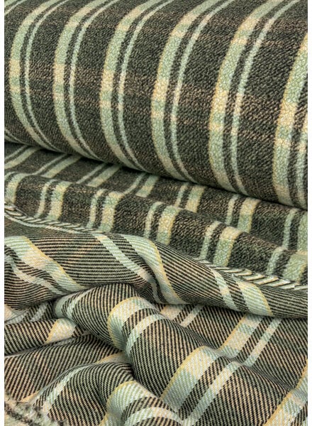 Swafing green check teddy coat fabric