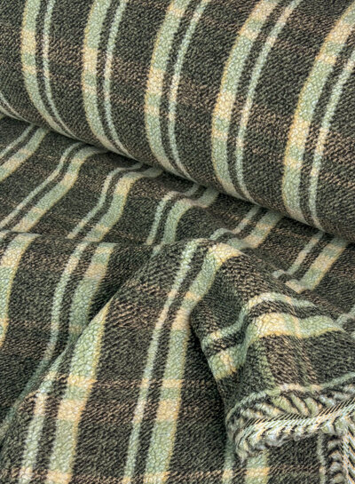 Swafing green check teddy coat fabric