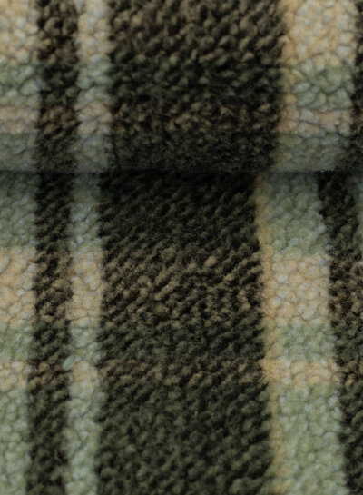 Swafing green check teddy coat fabric