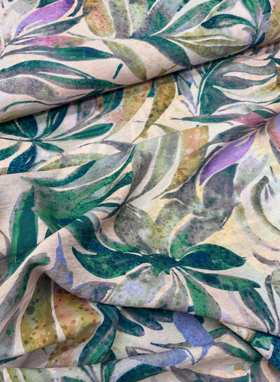 Madeline pale pink abstract leaves - woven viscose