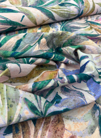 Madeline pale pink abstract leaves - woven viscose