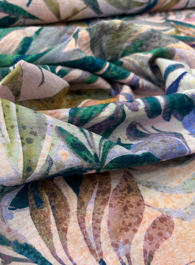 Madeline pale pink abstract leaves - woven viscose