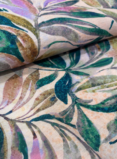 Madeline pale pink abstract leaves - woven viscose