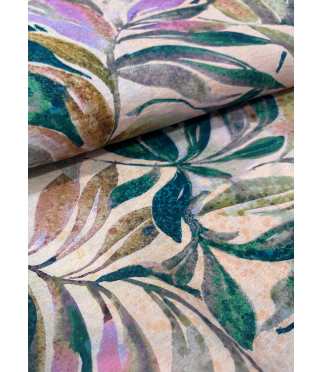 Madeline pale pink abstract leaves - geweven viscose