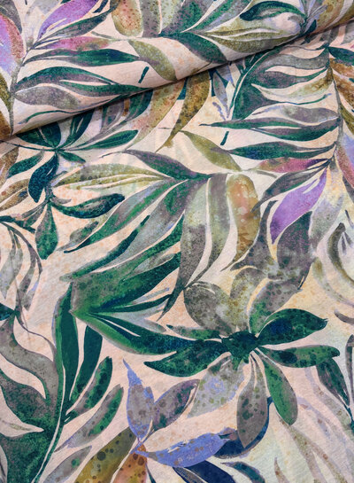 Madeline pale pink abstract leaves - geweven viscose