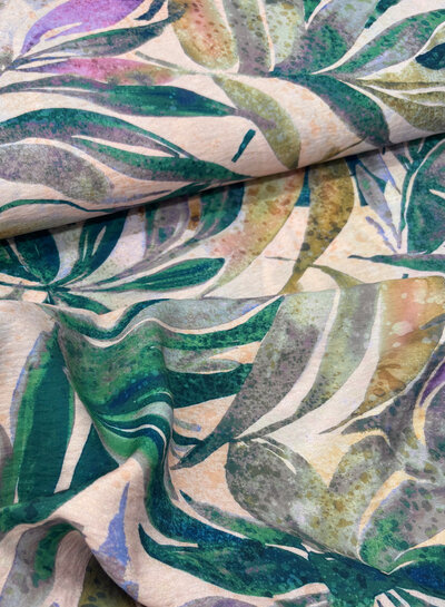 Madeline pale pink abstract leaves - geweven viscose