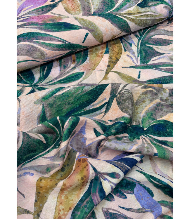 Madeline pale pink abstract leaves - geweven viscose