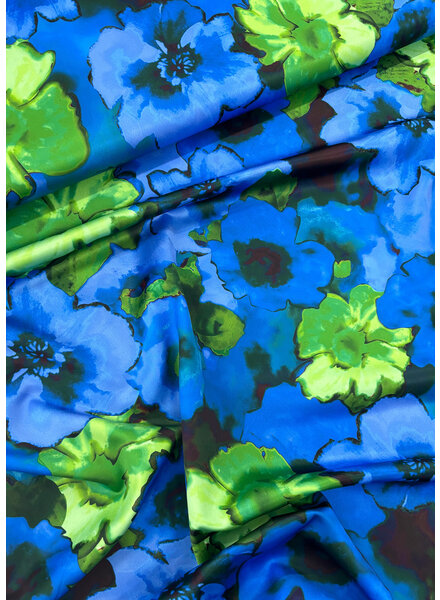 A la Ville cobalt blue and bright green flowers - satin