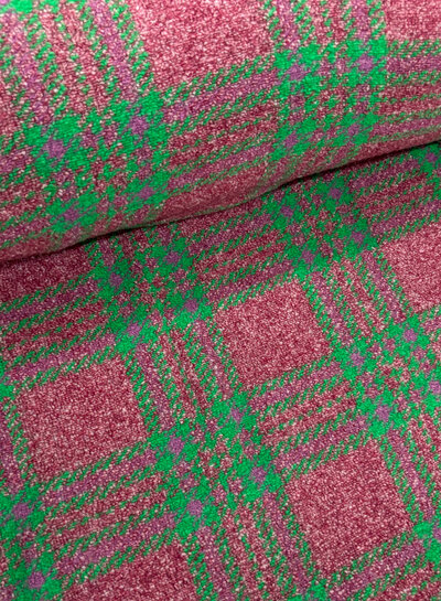 A la Ville green and fuchsia - warm knitted coat fabric with wool - also ideal for thick sweaters