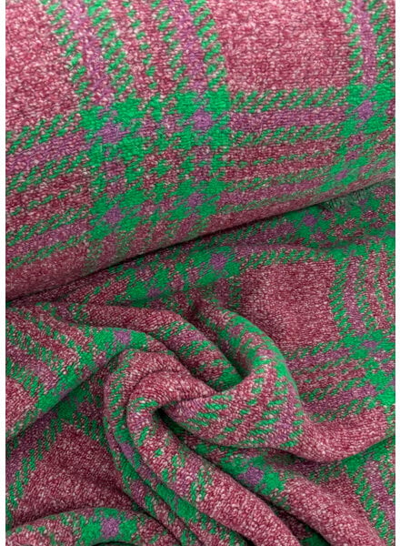 A la Ville green and fuchsia - warm knitted coat fabric with wool - also ideal for thick sweaters