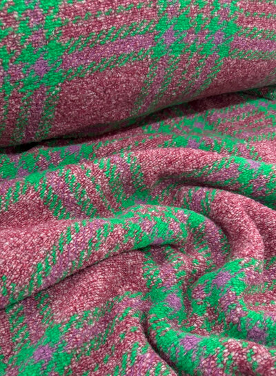 A la Ville groen en fuchsia - warme gebreide mantelstof met wol  - ook ideaal voor dikke truien