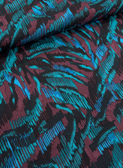 bordeaux petrol print - viscose lichte stretch