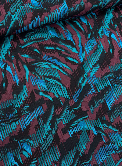 bordeaux petrol print - viscose lichte stretch