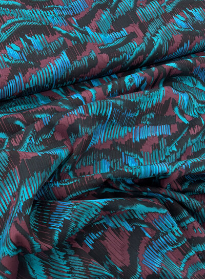 bordeaux petrol print - viscose lichte stretch