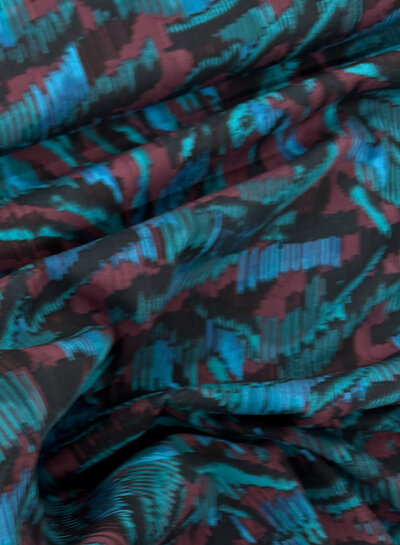 bordeaux petrol print - viscose lichte stretch