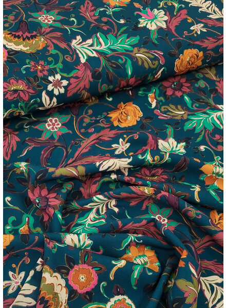 A la Ville petrol green paisley flowers - beautiful Italian crepe