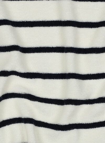 Madeline ecru marineblauw gestreept - spons rekbare badstof