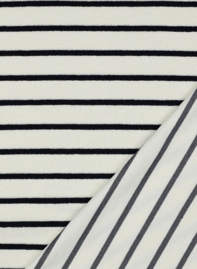 Madeline ecru navy blue striped - sponge stretch terry cloth