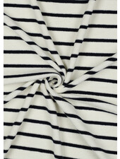 Madeline ecru marineblauw gestreept - spons rekbare badstof