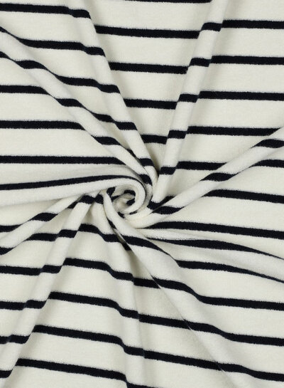 Madeline ecru marineblauw gestreept - spons rekbare badstof