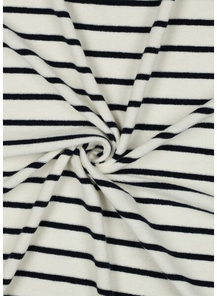 Madeline ecru marineblauw gestreept - spons rekbare badstof