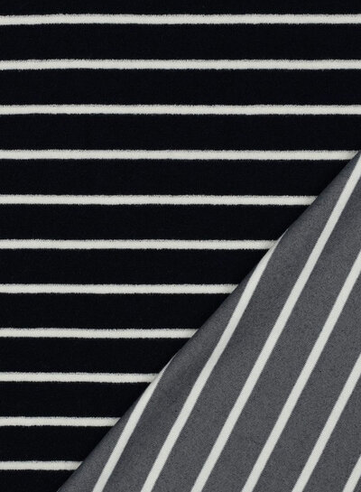 Madeline marineblauw ecru gestreept - spons rekbare badstof