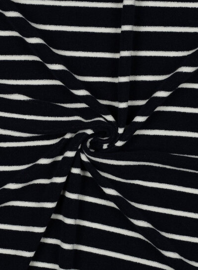 Madeline navy blue ecru striped - sponge stretch terry cloth