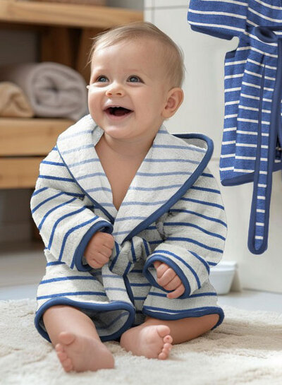 Madeline navy blue ecru striped - sponge stretch terry cloth