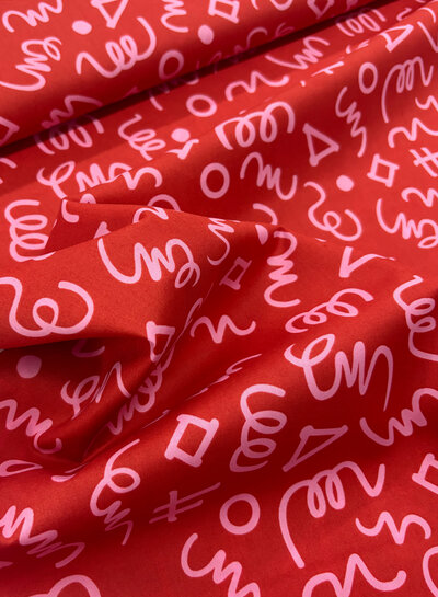 Madeline rood  en roze - Geometric popeline - katoentje