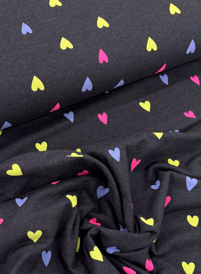Madeline neon hearts - melange dark indigo - jersey