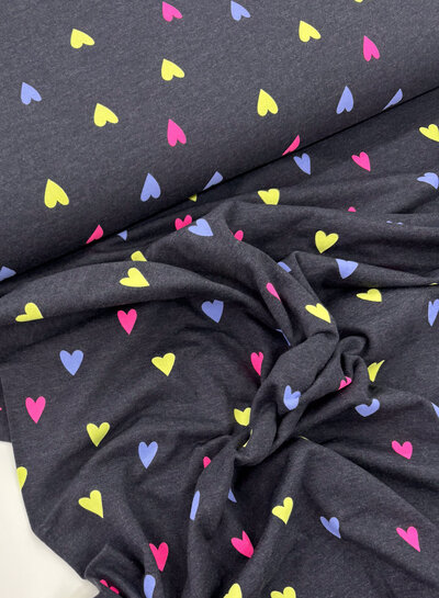 Madeline neon hartjes - melange dark indigo - tricot